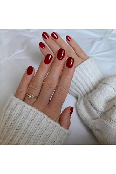 TipsArt Kırmızı Kısa Düz Oval Kenarlı 24’lü Takma Tırnak Seti ve Zararsız Yap...