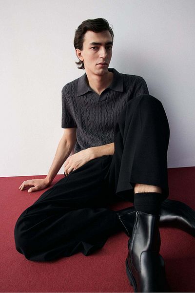 H&M Regular Fit Cable-knit polo shirt