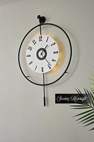SEVİNÇ KONSEPT LED'li SİYAH İzmir Kristal 24 Tiktok (BÜYÜK BOY 50 X 75 Cm), Modern Dekoratif Metal Duvar Saati