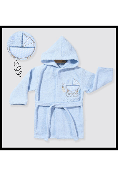 ABC BABY Kapşonlu Kız-Erkek Bebek Bornozu Pamuklu-Araba Nakışlı