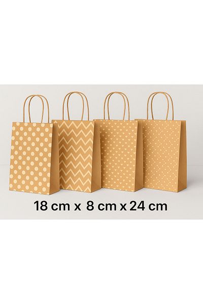 HDF PAZARLAMA 25 Pieces Small Heart Patterned 18*8*24 Kraft Bag