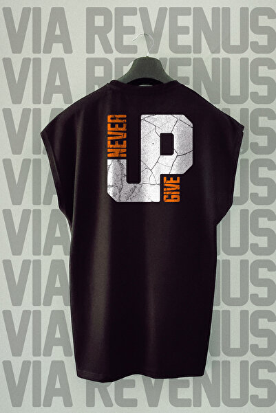 Vordevia Never Give Up Tricou sport cu mâneci zero cu decolteu imprimat pe spate