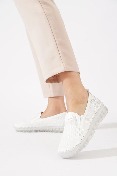 Moda Pie Naste Double Tire Laser Women's Genuine Leather Shoes White Skin