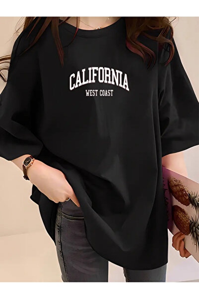 FUFLUNS تي شيرت مطبوع عليه CALIFORNIA WEST COAST مقاس كبير