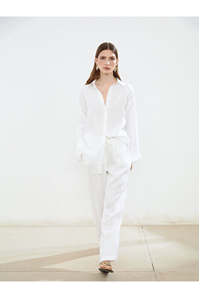 LC Waikiki Nevavm Women's 100% Linen Trousers with Elastic Waist