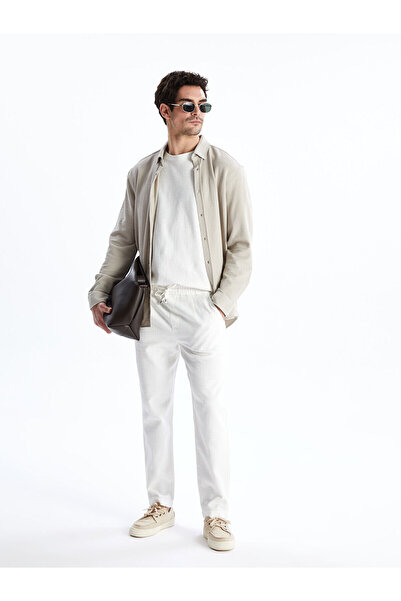 LC Waikiki Nevavm Standard Fit Linen-Look Men's Pleated Trousers with a Diffe...