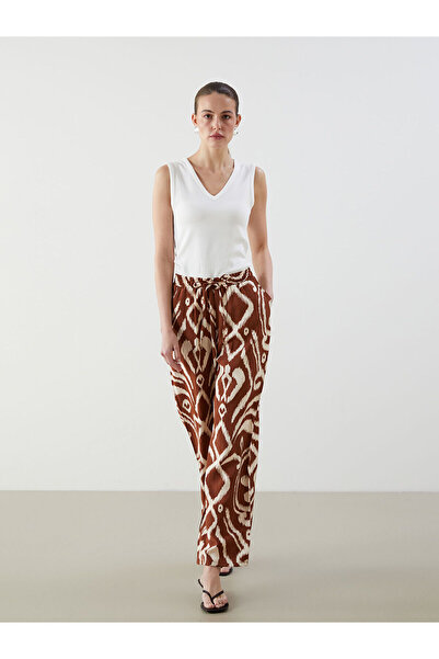 LC Waikiki Peak New Season Elastic Waist Patterned Wide Leg Women's Trousers