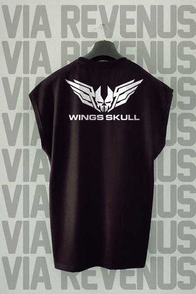 Vordevia Tricou sport cu mâneci zero cu imprimeu pe spate Wings Skull