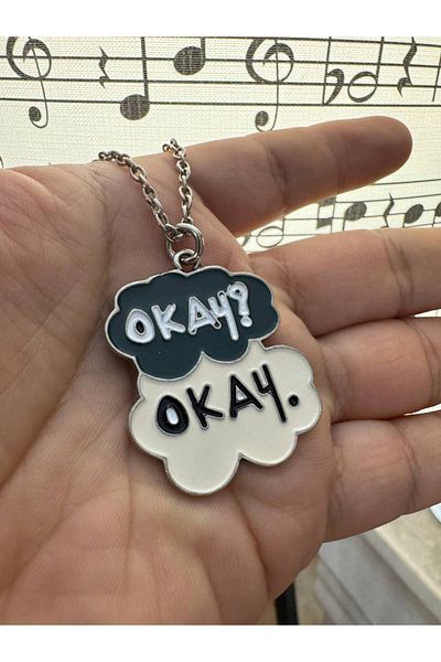 Herşey Nota "Okay Okay" Written Necklace with 60 cm Chain |   Romantic and Meaningful Unisex Jewelry