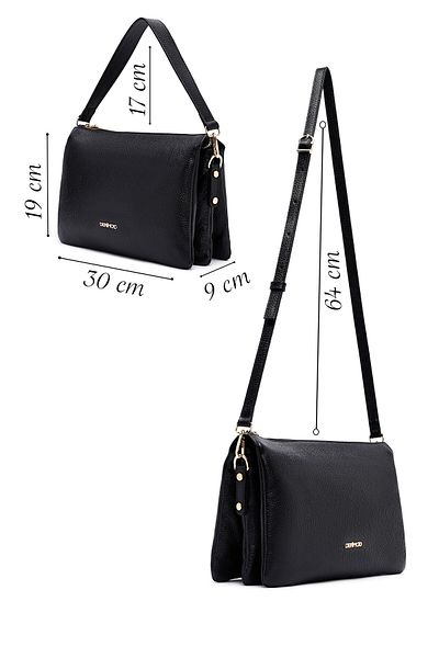 Derimod Women's Black Long Strap Leather Shoulder Bag 25Sbd2353Ft