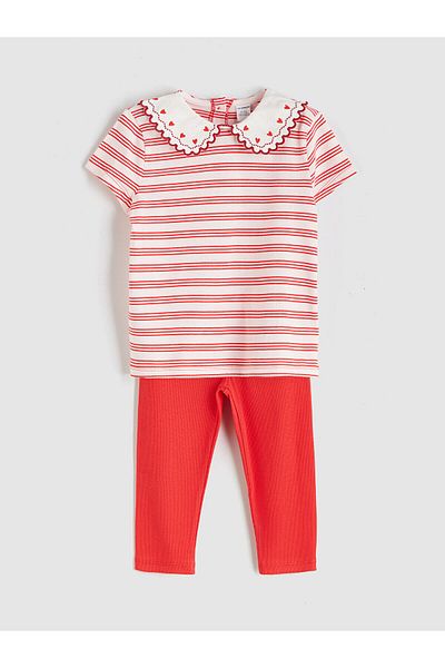 LC Waikiki Baby Collar Striped Girl's T-Shirt and Shorts 2-Piece Set