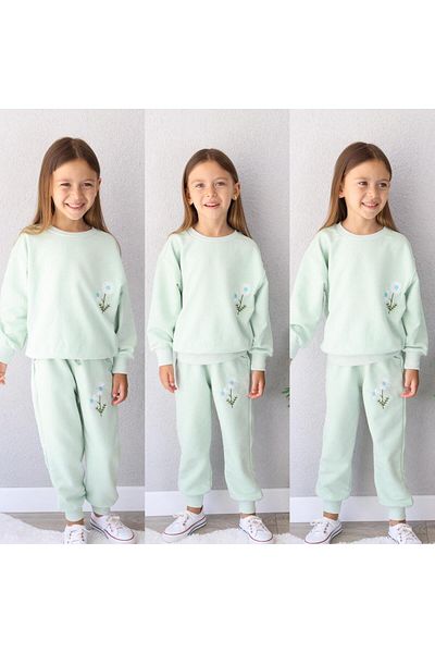 Amur Girls Tracksuit Set Flower Embroidery 2 Thread Fabric