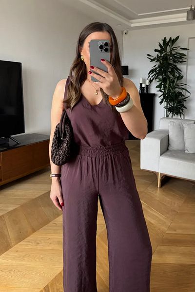 Tuba Butik V-Neck Blouse Pants Women's Set