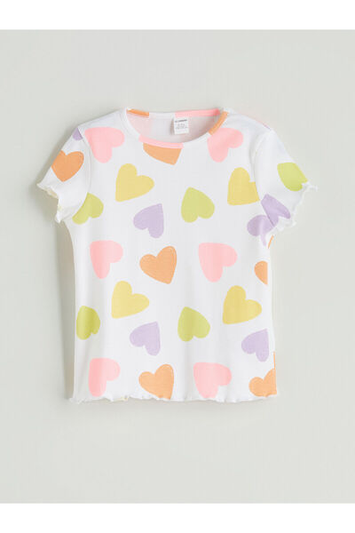 LC Waikiki Тениска с волани и щампи от сърце за момичета (S5)