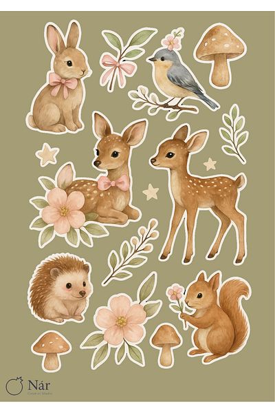 sticker Whispering Forest Sticker Sheet I 1 Page I Forest Themed Stickers I