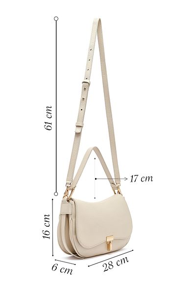 Derimod Women's Cream Long Strap Leather Shoulder Bag 25Sbd2352Ft