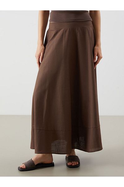 LC Waikiki Brown Elastic Waist Flared Skirt