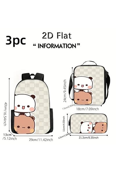 ada çanta kırtasiye Set of 3 Children's Backpacks with Dudu and Bubu Figures (Backpack / Lunch Box / Pen Holder) Ad12115