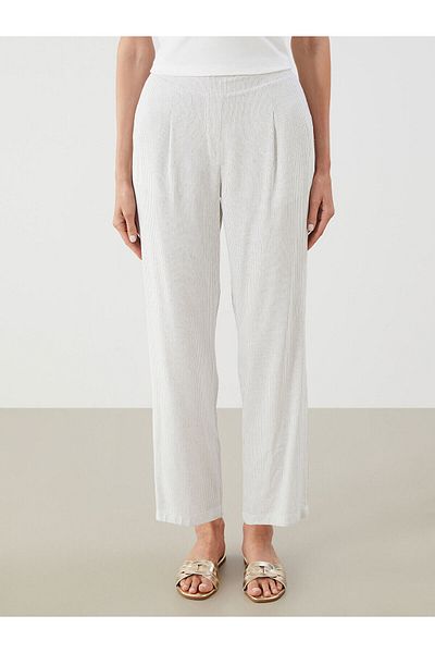 LC Waikiki Striped Linen Blend Women's Pleated Trousers