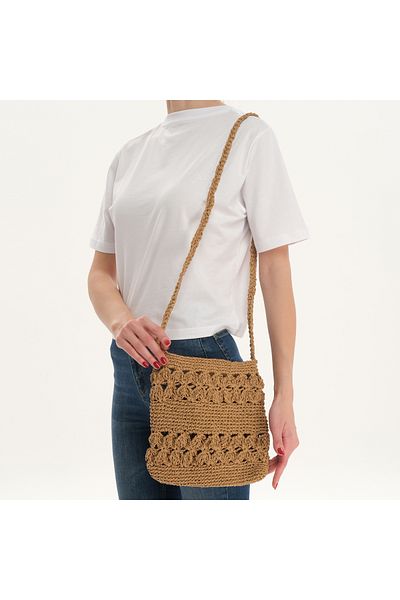 a02teks Women's Color Handmade Sik Woven Paper Rope Knitted Daily Shoulder Bag Unlined