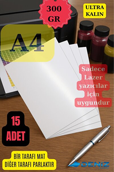 Deniz Karton 15 Adet Parlak & Mat A4 Boy Kağıt - Sertifika Kağıdı - Belge Kağ...