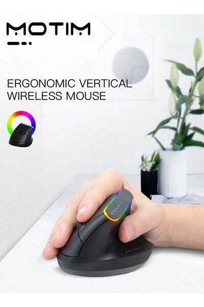 MOTIM Vertical Ergonomic Mouse, 2.4G Wireless Ergonomic RGB Office Mouse, Quiet Clicks