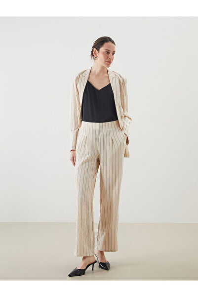 LC Waikiki Özmarka New Season Women's Striped Pleated Trousers with Elastic W...