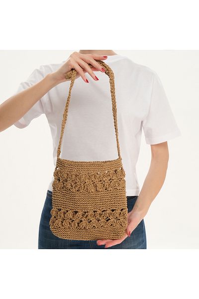 a02teks Women's Color Handmade Sik Woven Paper Rope Knitted Daily Shoulder Bag Unlined