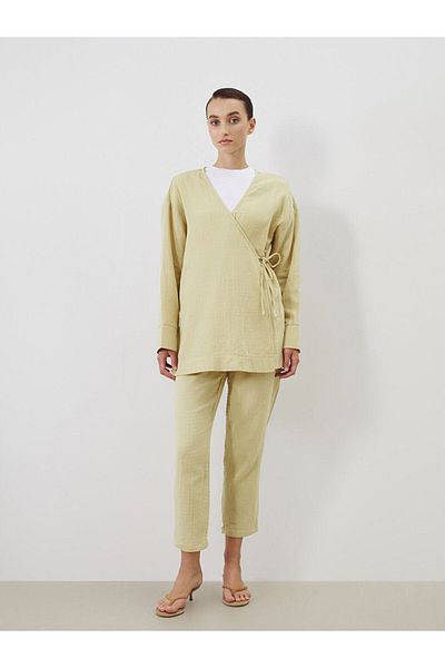 LC Waikiki Khaki Elastic Waist Textured Women's Trousers