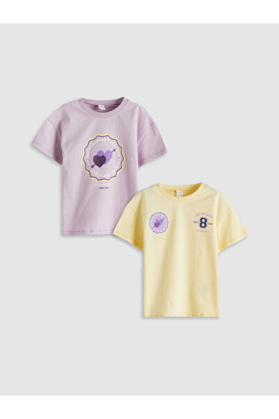 LC Waikiki تي شيرت للفتيات من Peak New Season بياقة دائرية ومطبوعة، قطعتان