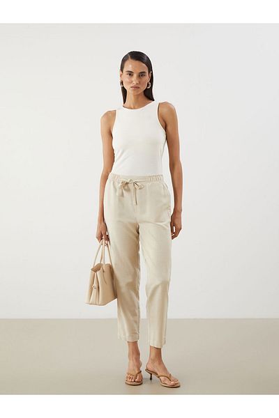 LC Waikiki New Season Women's Linen Blend Trousers with Elastic Waist - S5Qr01Z8