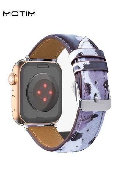 MOTIM Leather Slim Watch Band, Compatible with Apple Watch Band Leopard Design Wristband Replacement Strap