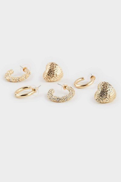 DeFacto Women's 3-Piece Gold Earrings F1412Axns
