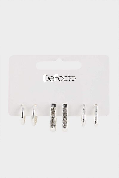 DeFacto Women's 3-Piece Silver Earrings F1396Axns