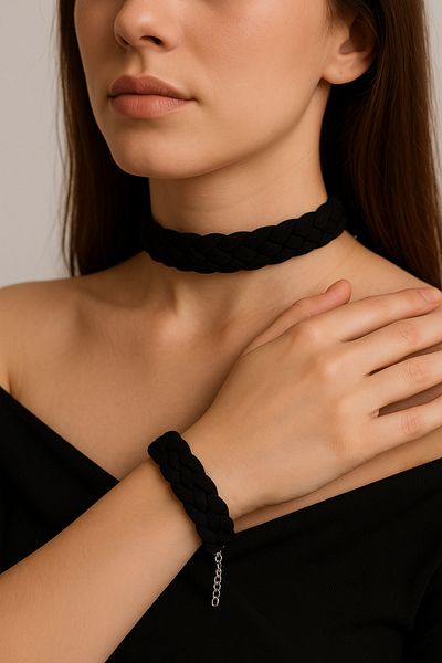 SYAZE Modern Textured Combed Cotton Choker and Bracelet