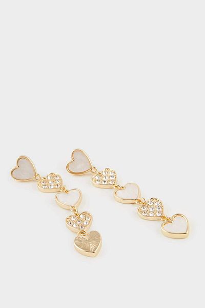 DeFacto Women's Heart Gold Earrings F1386Axns