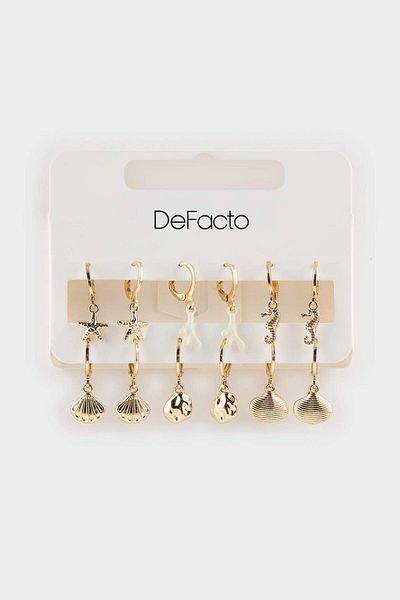 DeFacto Women's 9-Piece Sea Themed Gold Earrings F4022Axns