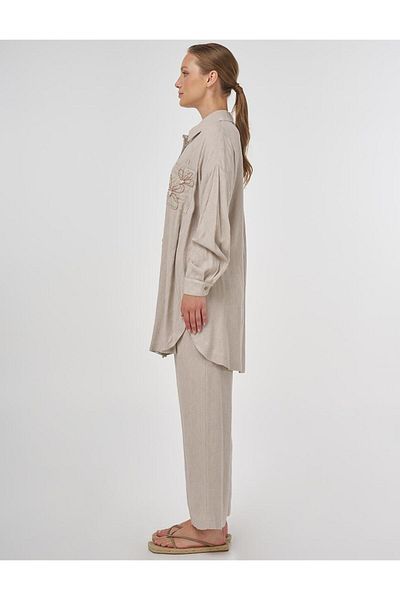Kayra Bead Embroidered Viscose Double Suit Stone