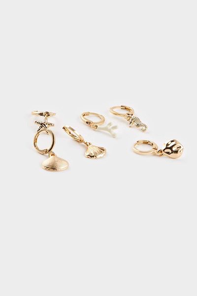 DeFacto Women's 9-Piece Sea Themed Gold Earrings F4022Axns