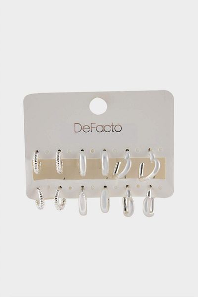 DeFacto Women's 6-Piece Silver Earrings F5965Axns