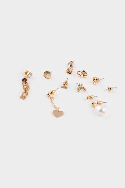 DeFacto Women's 12-Piece Gold Earrings F5940Axns