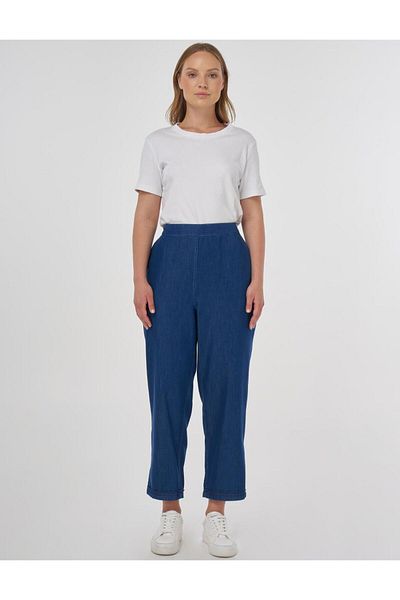 Kayra Carrot Cut Lyocell Trousers Navy Blue
