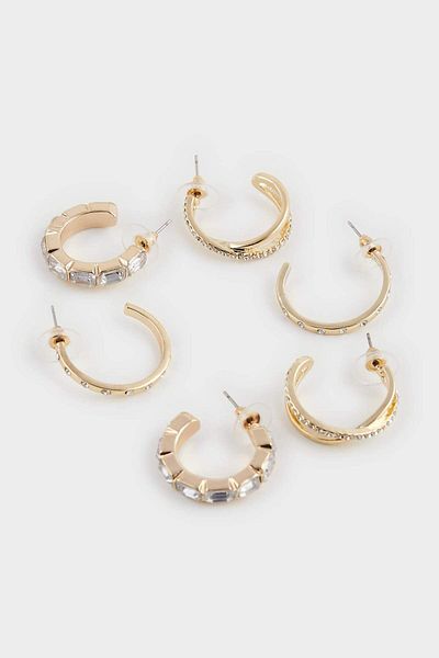 DeFacto Women's 3-Piece Silver Earrings F1398Axns