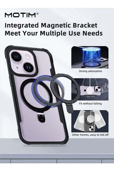 MOTIM iPhone 15 Pro Max Magsafe Case, N52 Magnetic Back Cover with Kickstand Clear Protection Phone Case