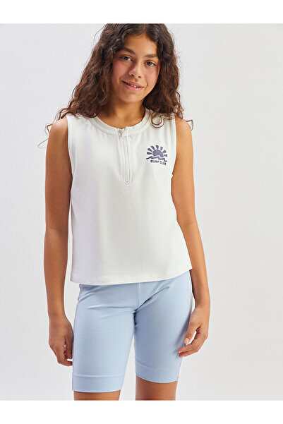 LC Waikiki Tricou Özmarka pentru fete, cu guler tip bicicletă, colecția nouă