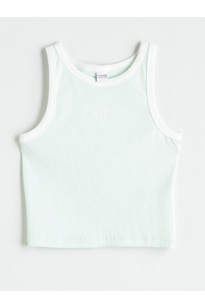 LC Waikiki New Season Green Crew Neck Embroidered Girls' Undershirt