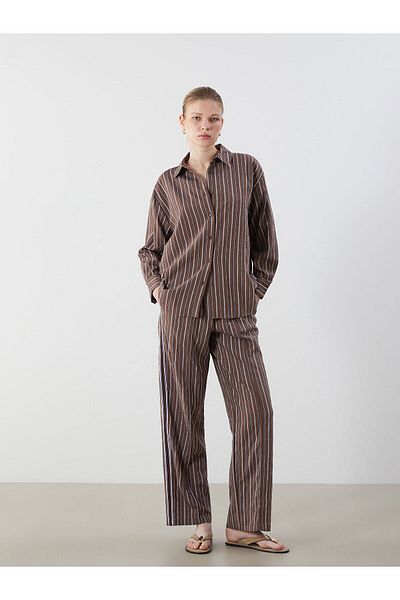 LC Waikiki Pantaloni de damă cu dungi late cu talie elastică