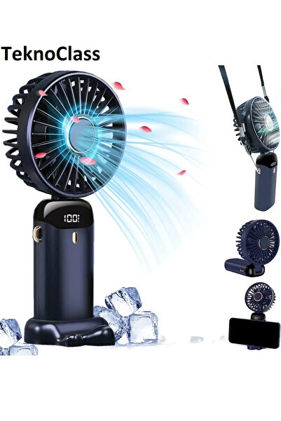 Canderel Lcd Ekranlı Şarjlı Mini El Boyun Masa Fanı Seyahat Taşınabilir Ultra...