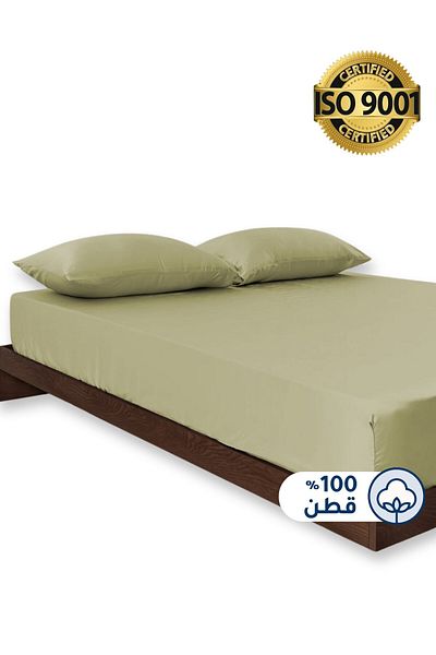 Master Home Textile طقم ملاءات قطنية ملائمة، 3 قطع مقاس كوين، 100% قطن 200TC، جيب عميق 35 سم، يناسب سرير 160 × 200 سم