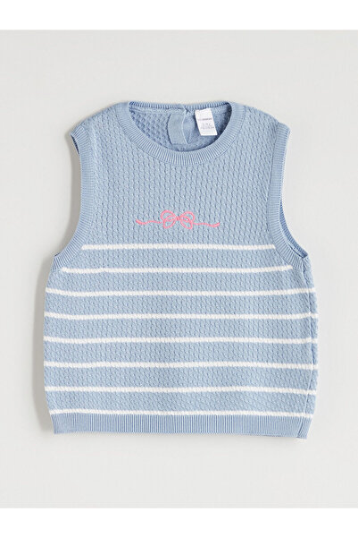 LC Waikiki Blue Ribbon Detailed Striped Girl's Sweater